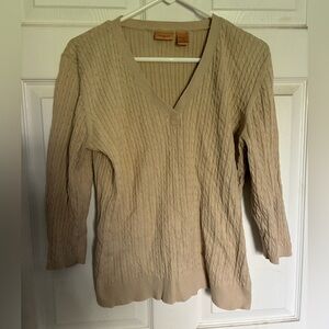 Northcrest Tan V-neck Cotton Women’s Sweater